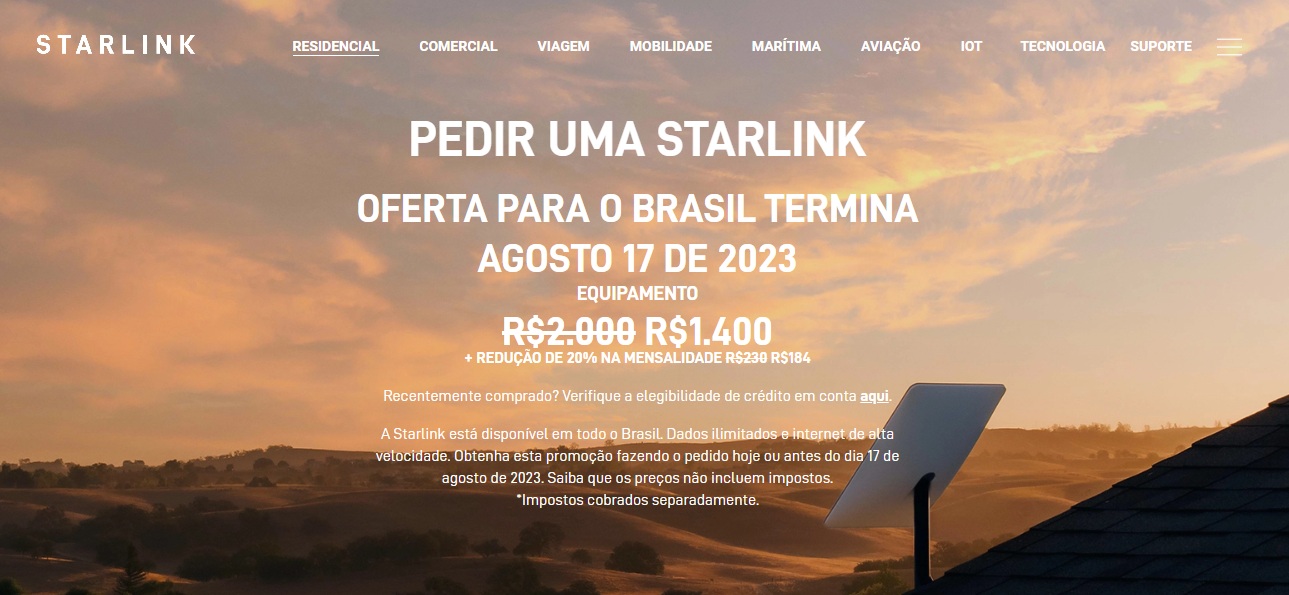 You are currently viewing 30% OFF: Starlink, de Elon Musk, oferece internet de alta velocidade com desconto no Brasil